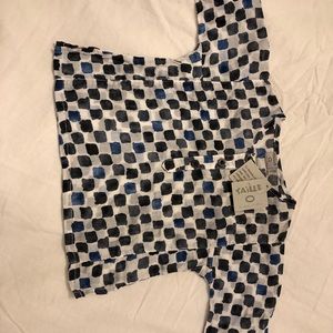 Newborn blue/black/white boxes shirt- new, Tags